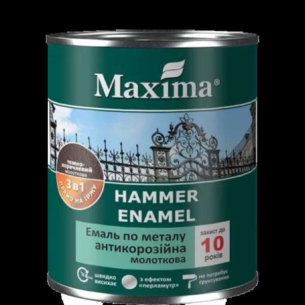 Емаль антикор молоткова 3в1 Maxima 2,3кг Бордо 33911