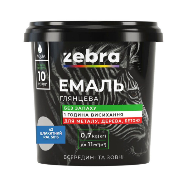 Емаль акрілова 0.7кг 43 блакитна ЗЕБРА 33674 ЗІП Україна