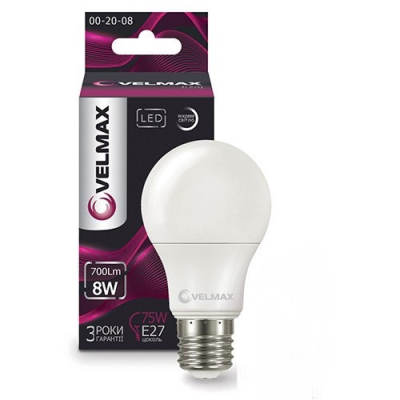 Лед-лампа Velmax V-A60 8W E27 4100K 800Lm 21-11-18