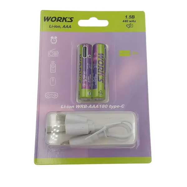 Батарейки акумуляторні Li-ion WRB-AAA180 440mah 2шт 68732
