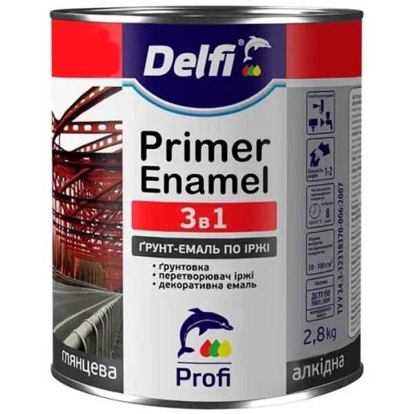 Грунт-емаль по іржі 3в1 графіт мат. Delfi 0,9кг. 33947