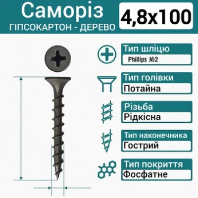Саморіз ГК FТ 4,8х100 31849