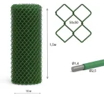 Сітка рабиця 1,5м 50х50х2,5мм ПВХ покр. оцинк 10м